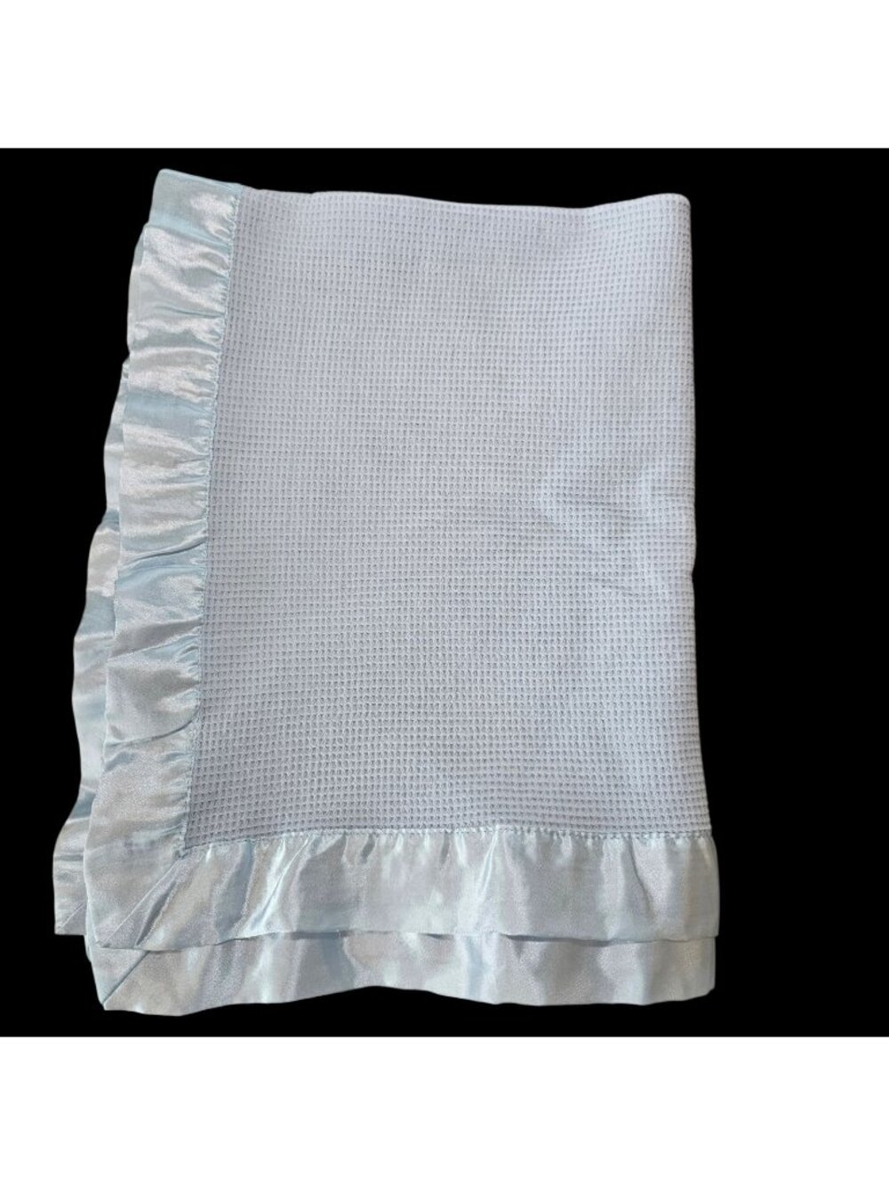 Light Blue Baby Blanket Thermal Satin Trim Waffle Weave Cotton Baby Boy